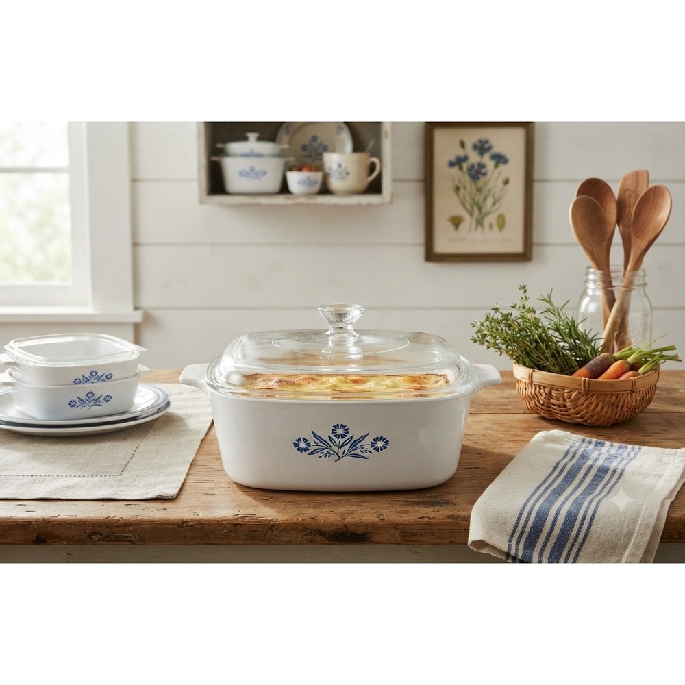 Corning Ware Blue Cornflower 1.5 Quart Casserole Dish with Lid P-4-B Vintage